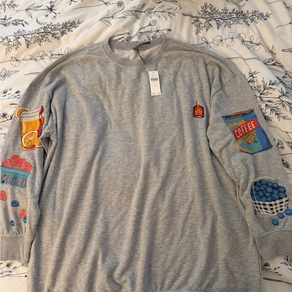 Anthropologie Gray Sweater with Colorful Embroidery - Picture 8 of 8